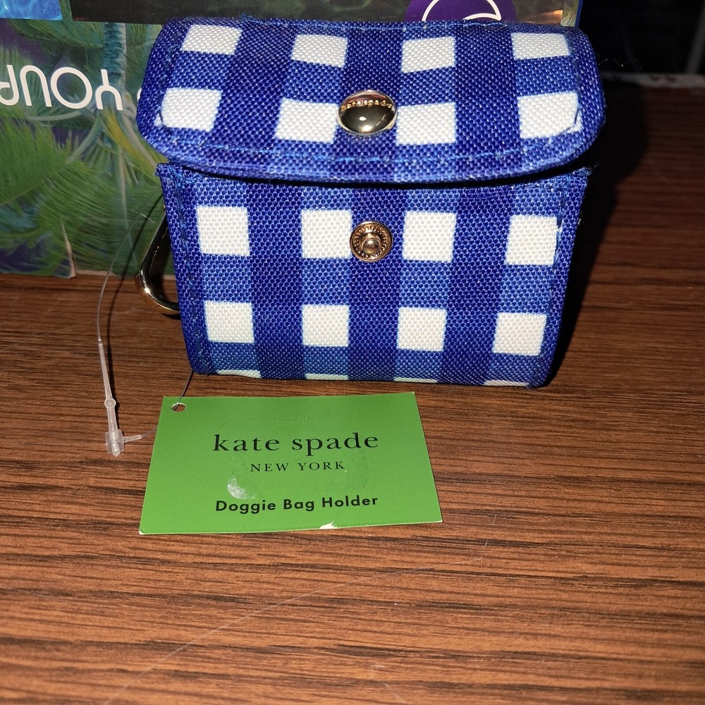 Kate Spade Dog Bag Holder, Blue and White,‎ snap close, 4" x 3" x 2"